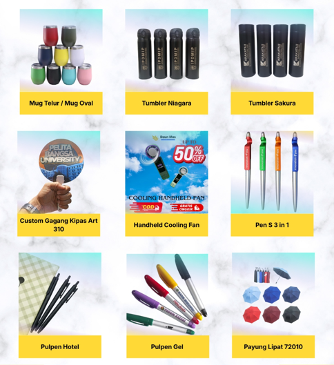 Katalog produk mug, tumbler, dan pulpen custom