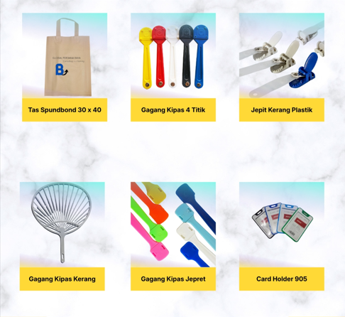 Katalog produk tas spunbond, gagang kipas, dan card holder