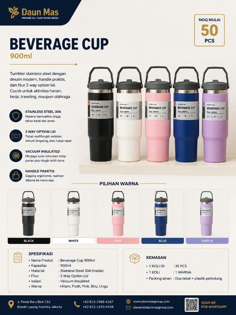 Beverage Cup 900ml Stainless 304